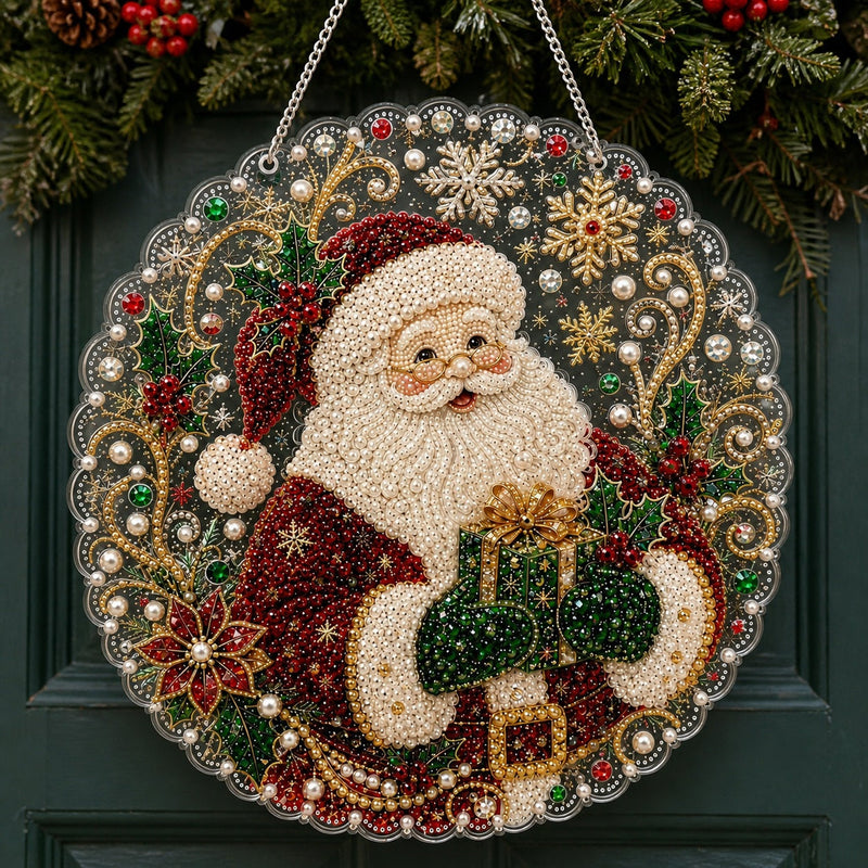 Santa with Gift Diamond Painting Ornament Kit
