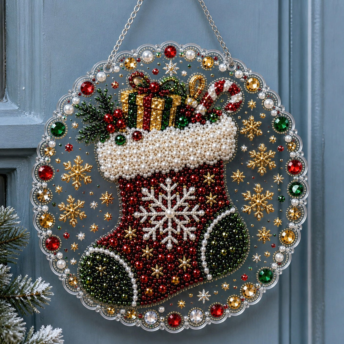 Snowflake Stocking Diamond Painting Ornament Kit
