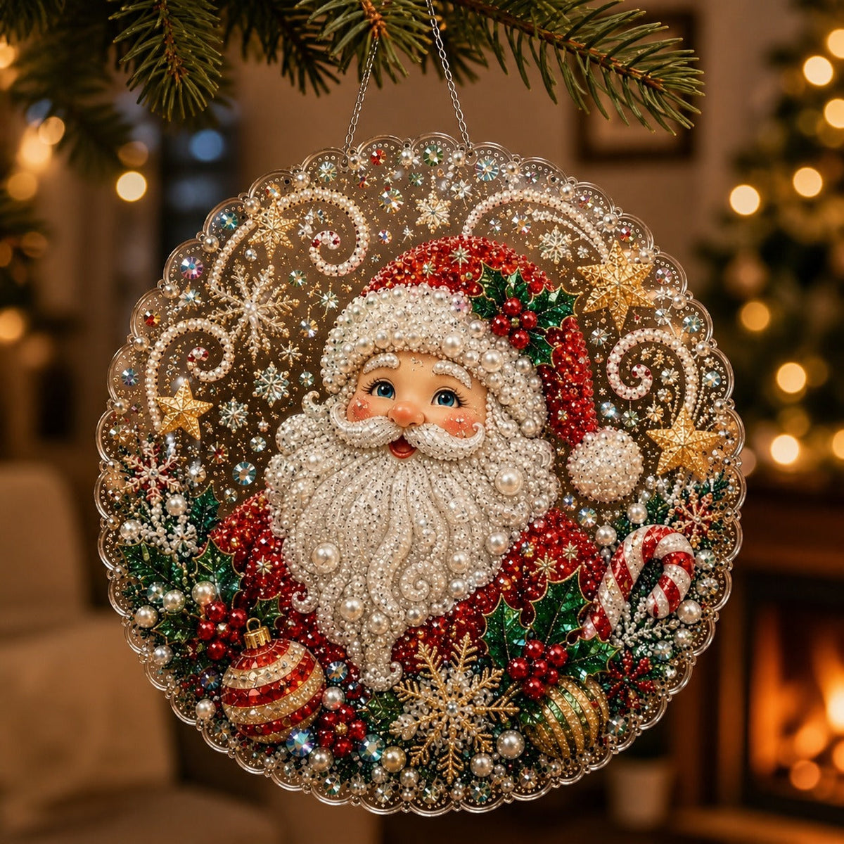 Candy Cane Santa Diamond Painting Ornament Kit