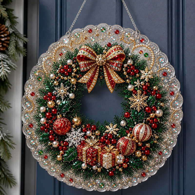 Gold Bow Christmas Wreath Diamond Painting Kit